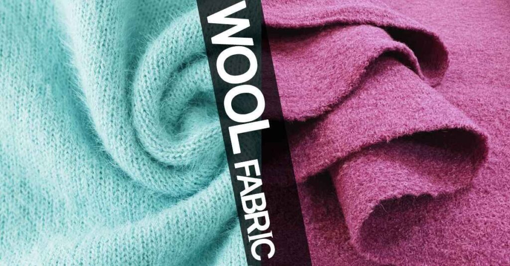 Close-up image of soft wool fabric in mint green and deep plum, showcasing popular wool blends.