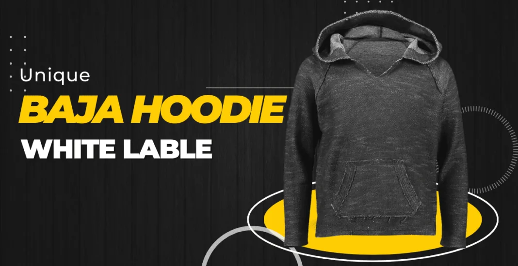 A vibrant Baja Hoodie with bold stripes, showcasing its unique design and eco-friendly material.