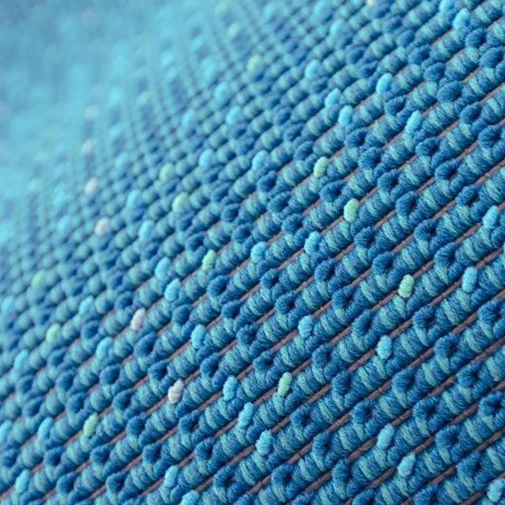 Close-up of textured Econyl fabric in shades of blue, highlighting its unique weave and durability.