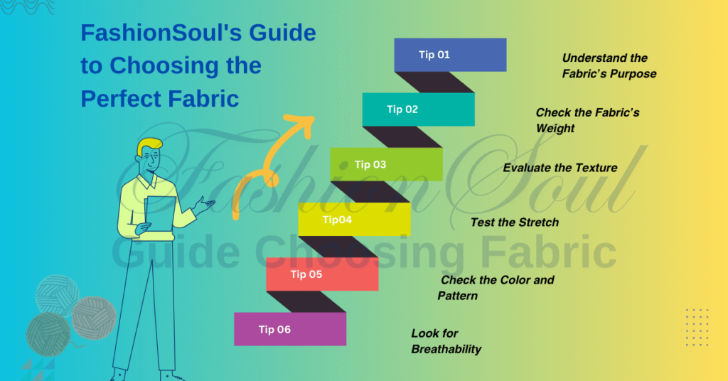 Infographic on choosing fabric for clothing brands featuring tips for selecting fabric types.