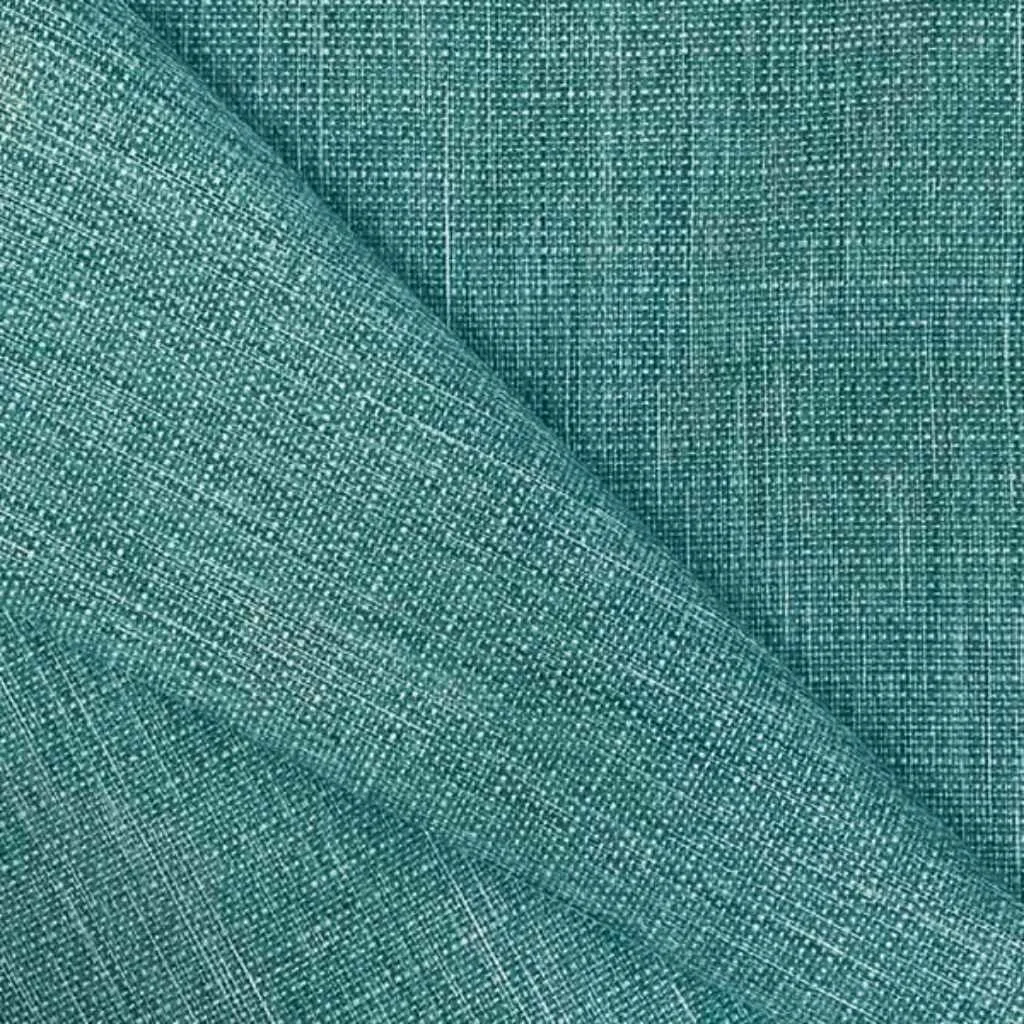 Close-up of textured recycled polyester fabric in a teal shade, demonstrating its unique weave.