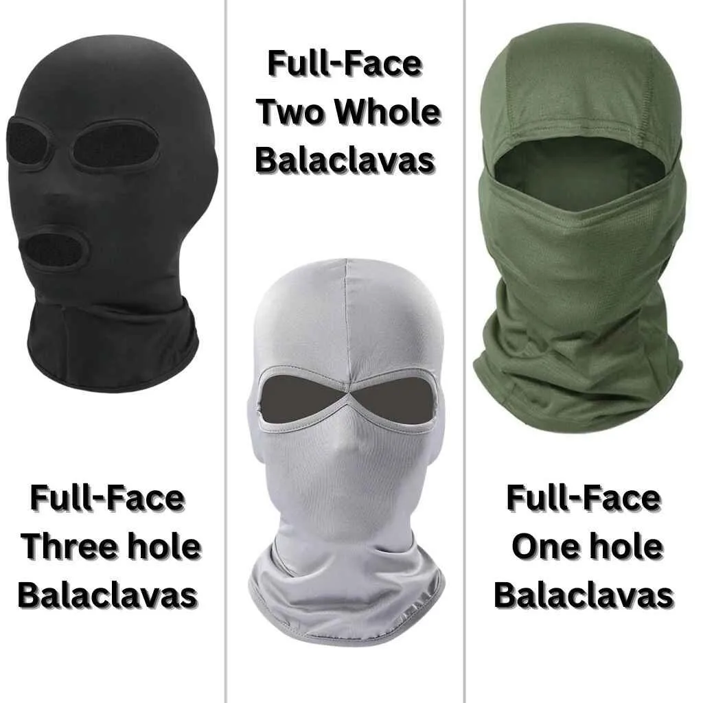 Full face balaclava is the most famous type of balaclavas. It can be made in different forms. like 3 hole, 2 hole and 1 hole in different formations depending on your branding needs.