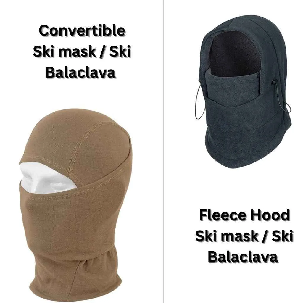 convertible ski mask or balaclava with different types of material like fleece or jersey.