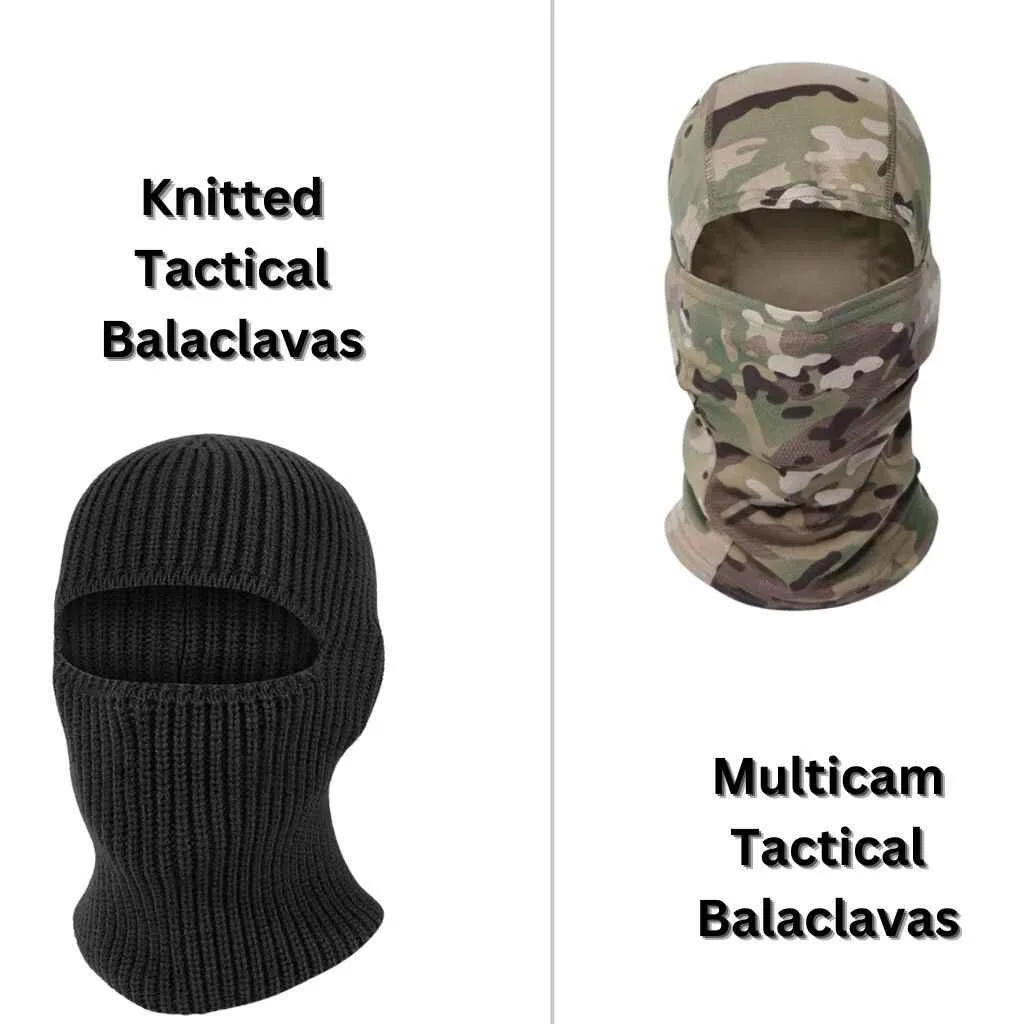 Different types of balaclavas shown in various styles and uses for Tactical balaclavas.