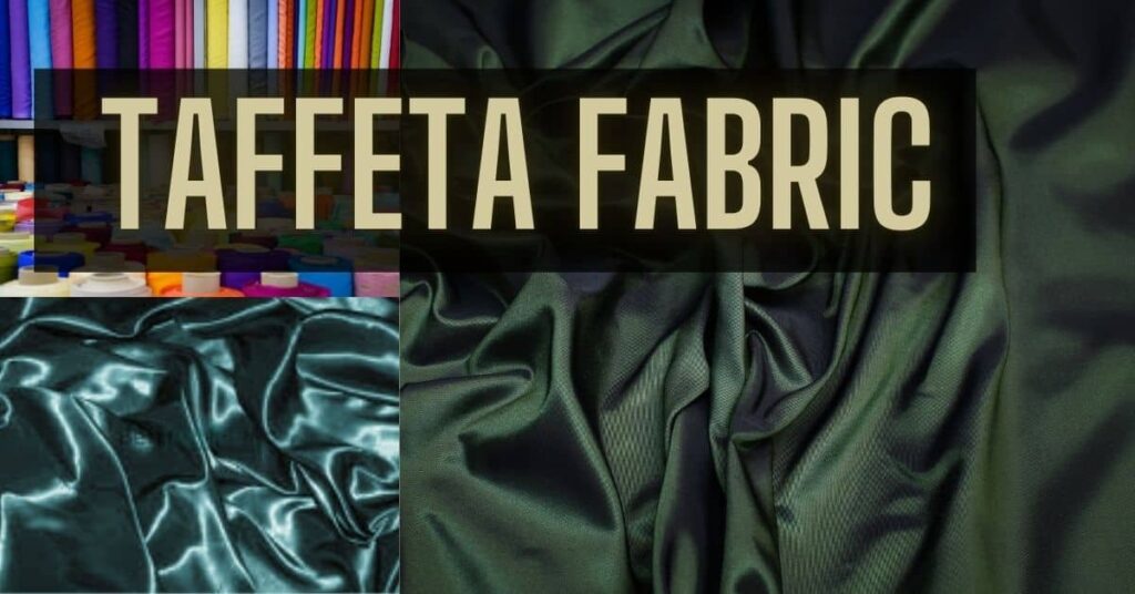Visual representation of taffeta fabric showcasing vibrant colors, textures, and the fabric's name prominently displayed.