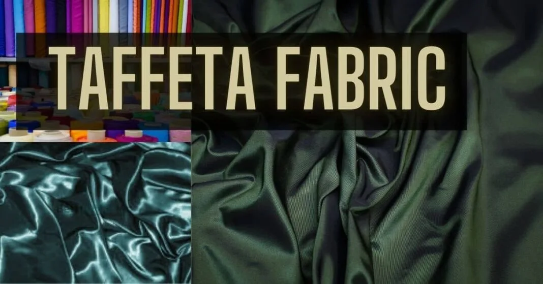 Visual representation of taffeta fabric showcasing vibrant colors, textures, and the fabric's name prominently displayed.