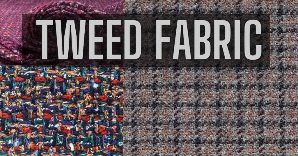 Textured tweed fabric samples showcasing various colors and patterns.