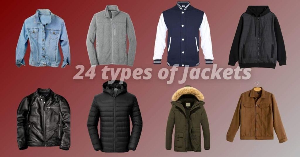 An assortment of 24 different types of jackets displayed on a gradient background.