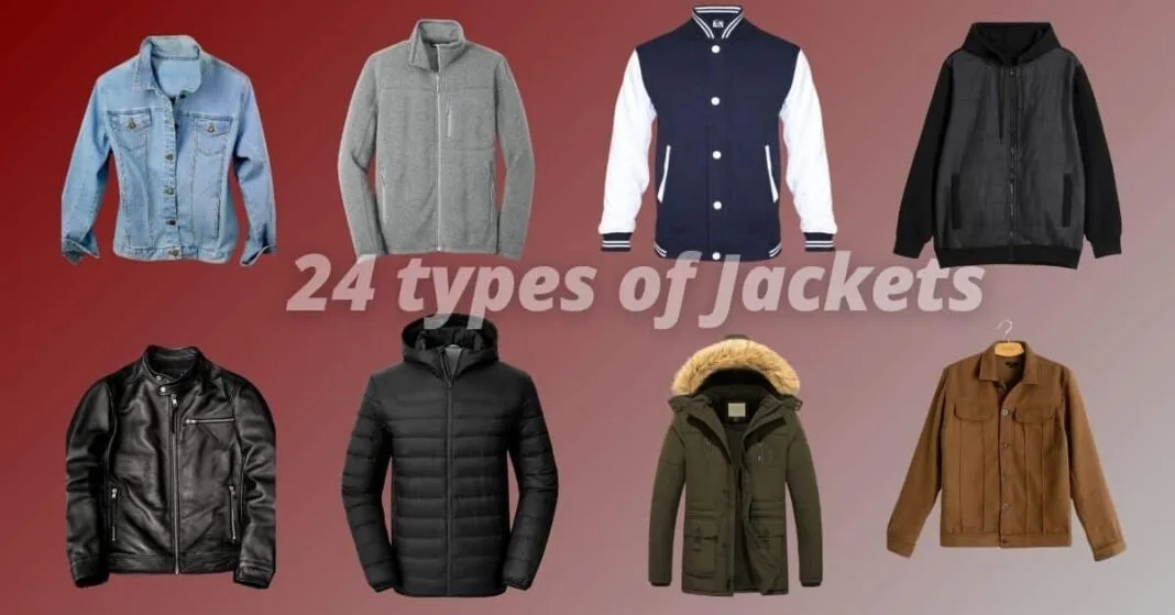 An assortment of 24 different types of jackets displayed on a gradient background.
