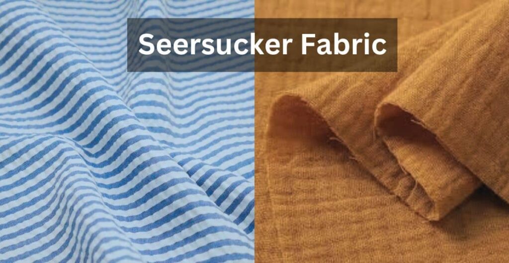 Zoomed-in view of seersucker fabric, capturing its unique blend of smooth and puckered sections.