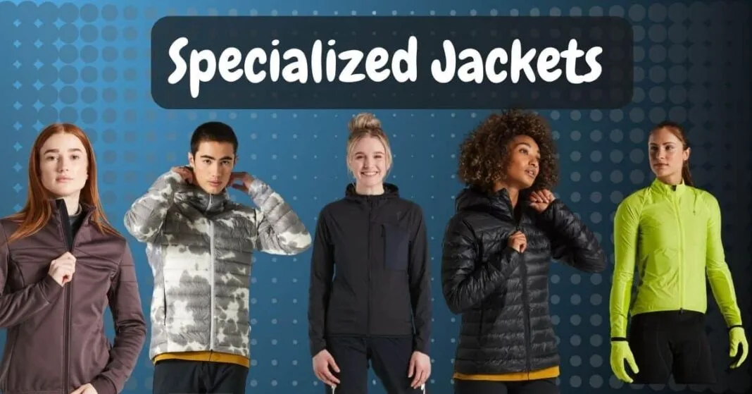 Specialized Jackets Group of diverse individuals showcasing various specialized jackets designed for specific activities, including outdoor sports and casual wear.