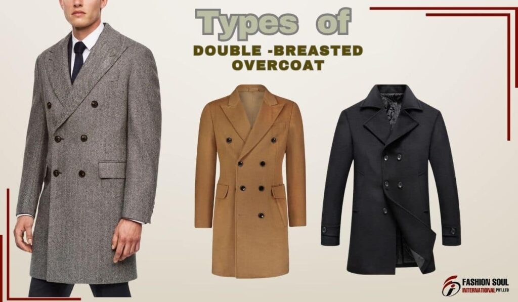 A stylish collection of double-breasted overcoats, including classic wool, belted, and oversized designs, displayed on mannequins and models.