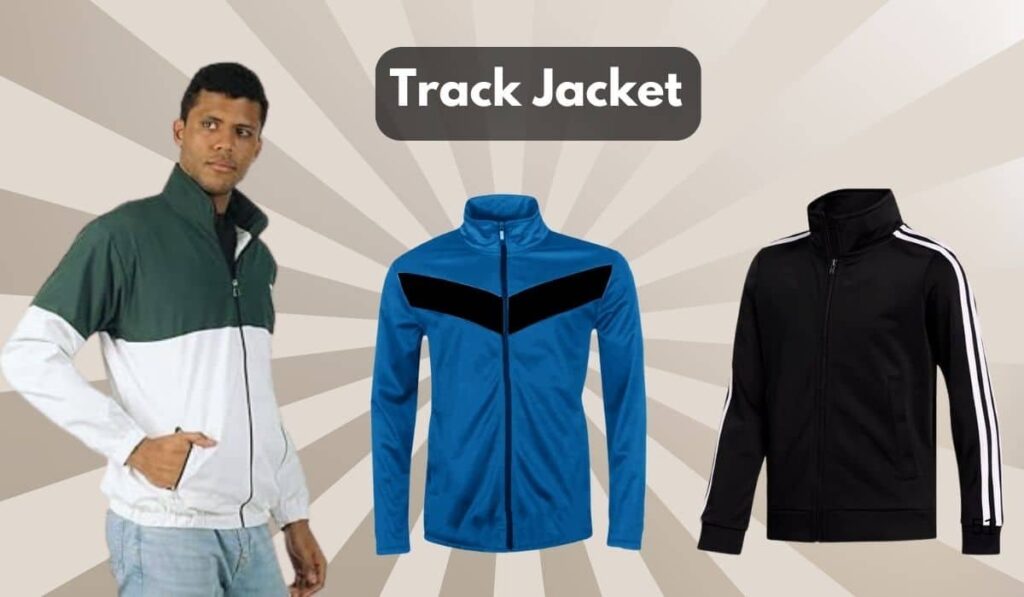A stylish and sporty track jacket paired with casual jeans and sneakers, perfect for everyday fashion.