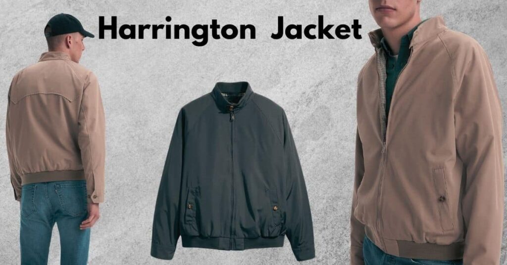 A classic beige Harrington jacket displayed on a hanger with tartan lining, showcasing its timeless lightweight style and elegance.