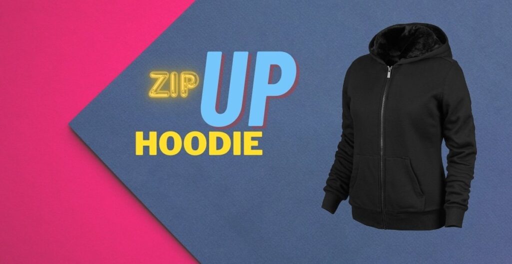 Black zip-up hoodie with front pockets perfect for casual wear.