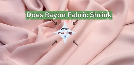 Soft, pink rayon fabric draped elegantly, with text overlay questioning whether rayon fabric shrinks after washing.