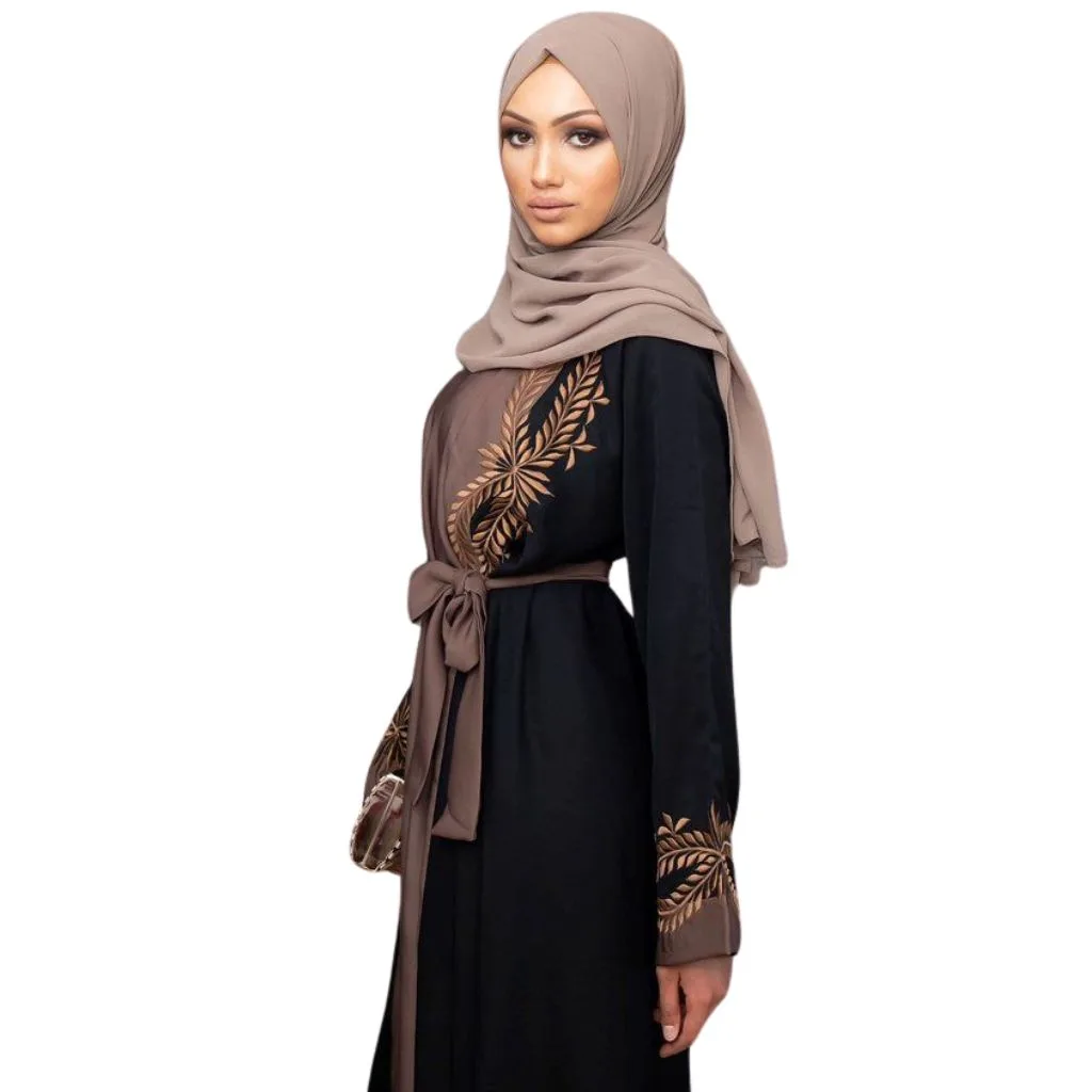"Elegant occasion-based abaya featuring luxurious fabric, intricate details, and a flattering silhouette, tailored for special events."