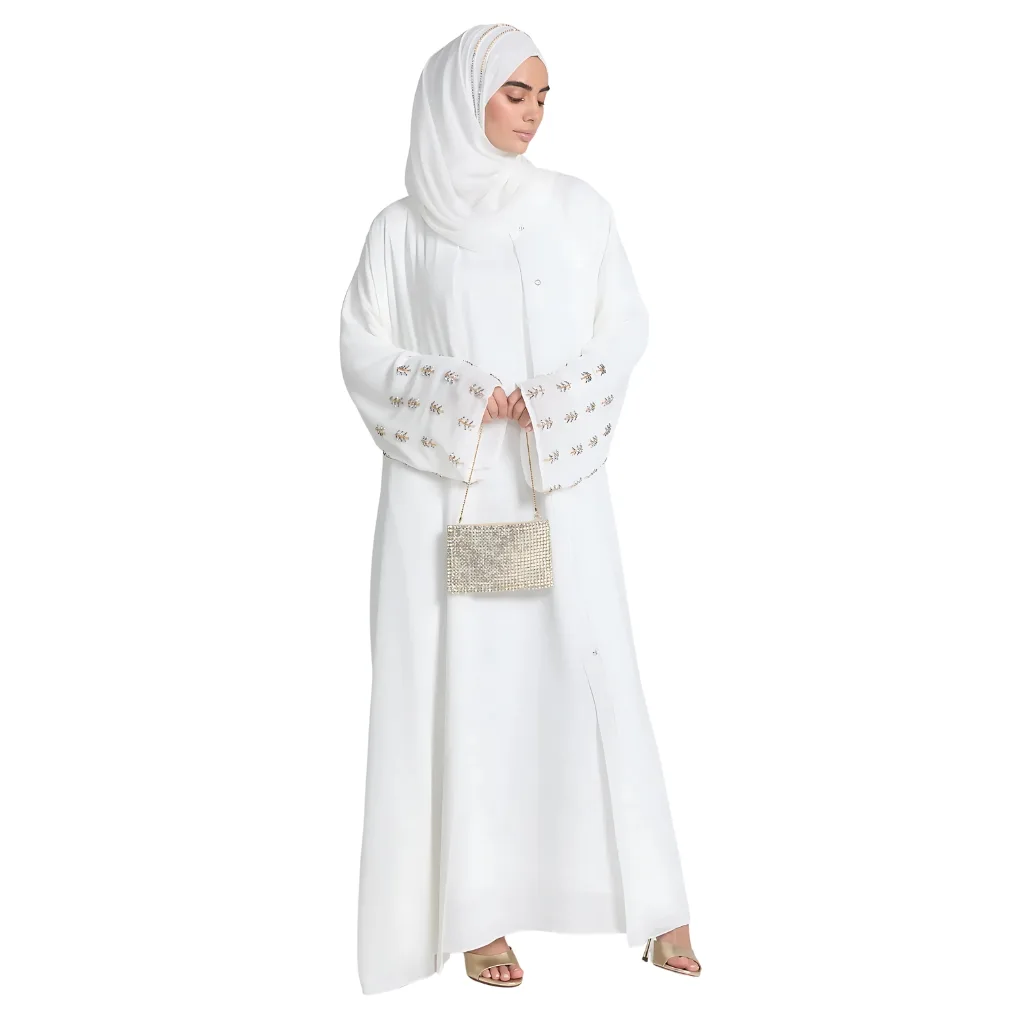 "Unique personality-based abaya featuring vibrant colors and eclectic designs that reflect individuality and personal style."