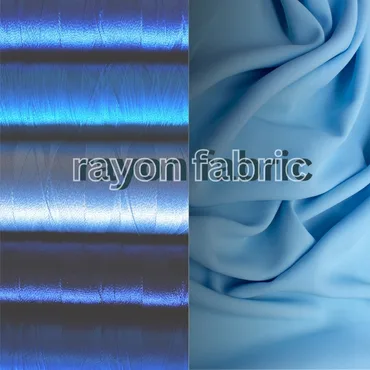 Two pieces of rayon fabric: one side features a shiny blue texture, while the other side has a smooth, matte light blue drape.