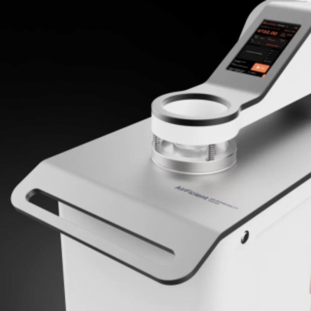 Modern air permeability tester with digital display.