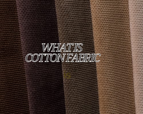 Close-up image of striped cotton fabric with alternating dark brown and light beige stripes, with the text "WHAT IS COTTON FABRIC" overlaid.