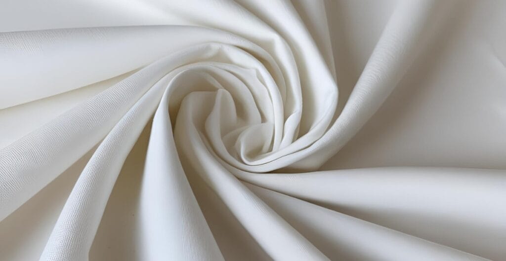 Close-up of smooth, white cotton fabric in a spiral shape.