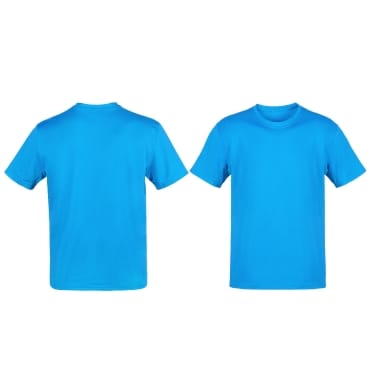 A bright blue brushed polyester t-shirt, shown from both the front and back, ideal for casual, everyday wear.