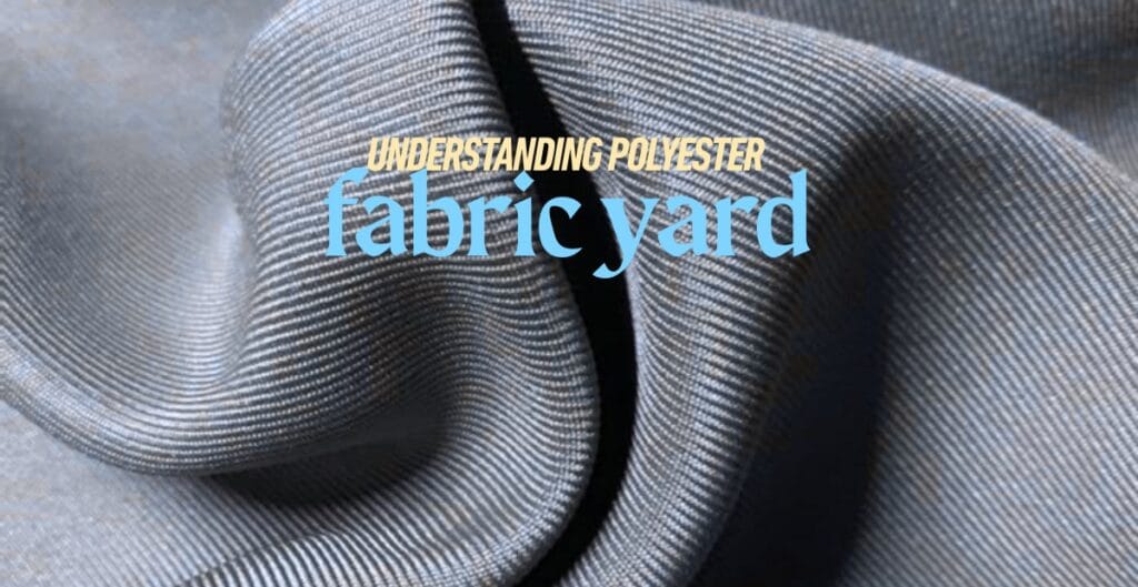 Close-up of a shiny, smooth polyester fabric with text overlay that reads "Understanding Polyester Fabric Yard and Best Uses in Various Projects."