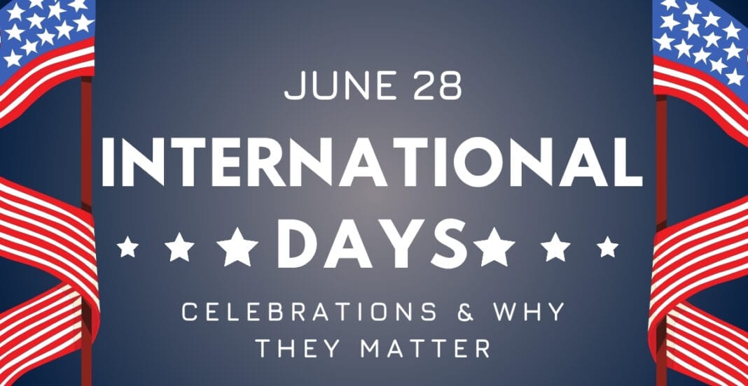 A graphic with a dark blue background decorated with red, white, and blue patriotic ribbons and stars. It displays the text 