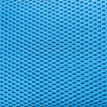 Close-up image of bright blue mesh spandex fabric with a pattern of small oval holes and a stretchy, textured surface.