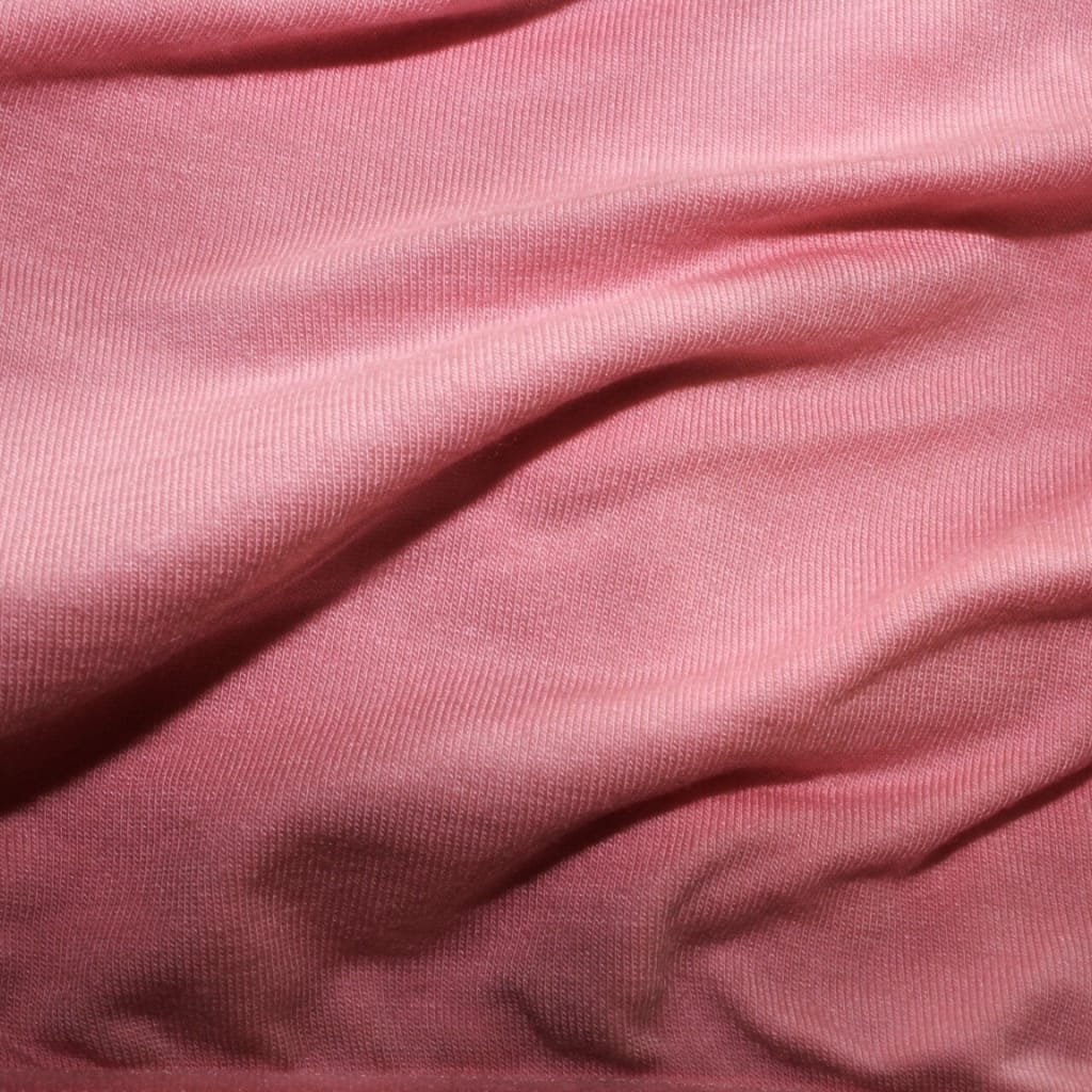 Close-up image of pink polyester chiffon fabric, showcasing its lightweight, semi-transparent, and slightly crinkled texture with fine, delicate threads.