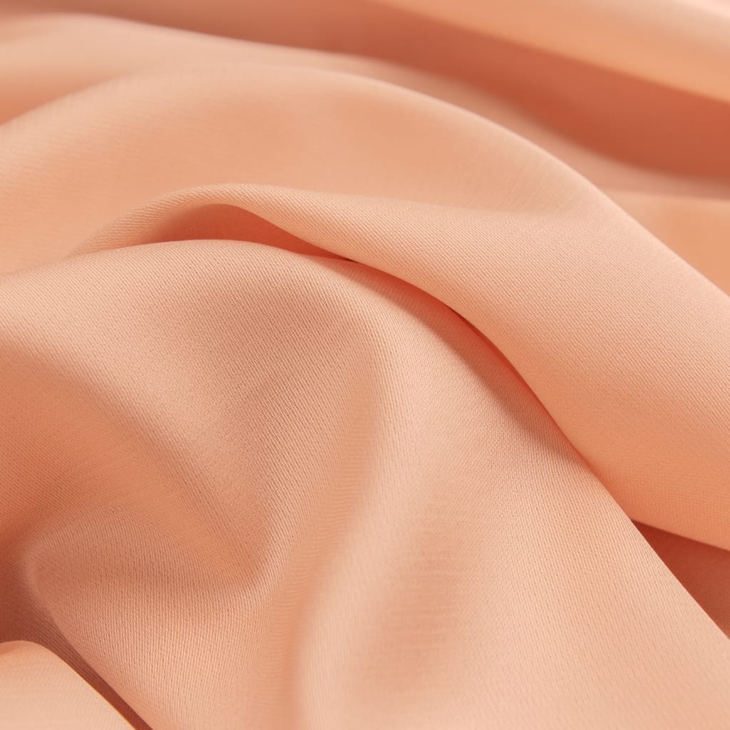 Close-up image of peach-colored chiffon fabric with soft folds, showing its lightweight and sheer texture.
