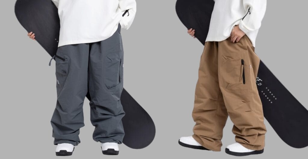 A pair of cargo insulated pants designed for adventure seekers, shown in rugged outdoor terrain. The pants feature multiple secure pockets, reinforced knees, and a thick, warm lining visible at the cuffs, with a practical belt and durable fabric suitable for cold-weather expeditions.