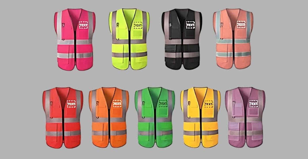 Custom monogrammed safety vest in bright orange with reflective stripes and initials on the front.