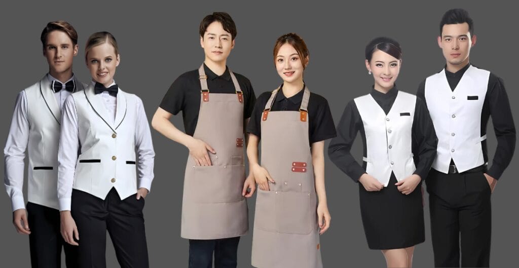 A stylish waiter in a modern, tailored uniform serving a guest at a fine dining table.