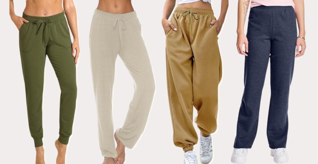 A close-up shot of Just My Size sweat pants fabric showing sturdy stitching and a reinforced waistband, with a diverse model in the background wearing the pants for everyday durability.