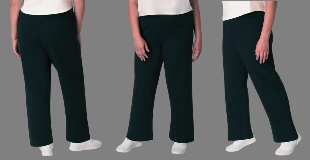 A diverse group of people wearing Just My Size sweat pants in different colors, standing together outdoors, showcasing comfortable fits and inclusive sizing.