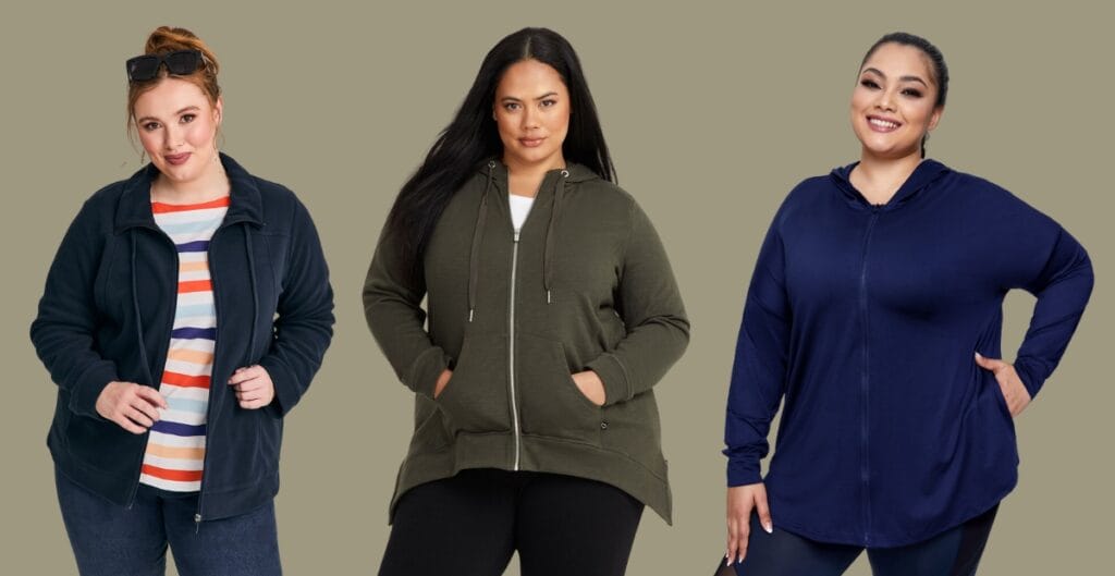 Plus-size athletic jacket designed for all-day comfort, featuring a soft inner lining, breathable fabric, and a relaxed fit with full-zip front and flexible cuffs.