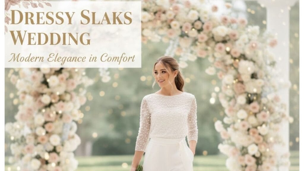 A confident woman in stylish dressy slacks walking gracefully through a sunlit wedding venue, showcasing elegance, comfort, and modern style