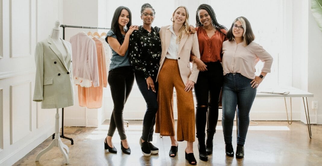 Fashionable and Confident Women in Cute Fashion Dresses A diverse group of women showcasing trendy and cute fashion dresses in different styles and colors