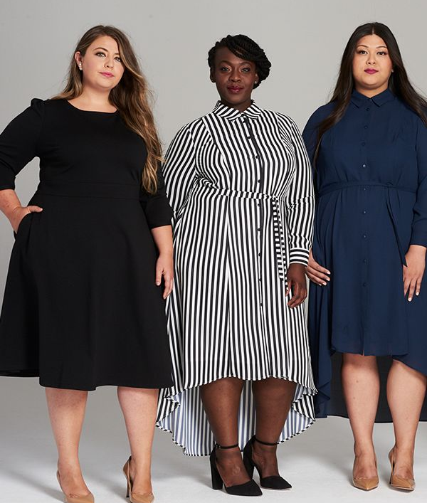 Women confidently wearing a stylish plus-size outfit from the Just My Size Catalog