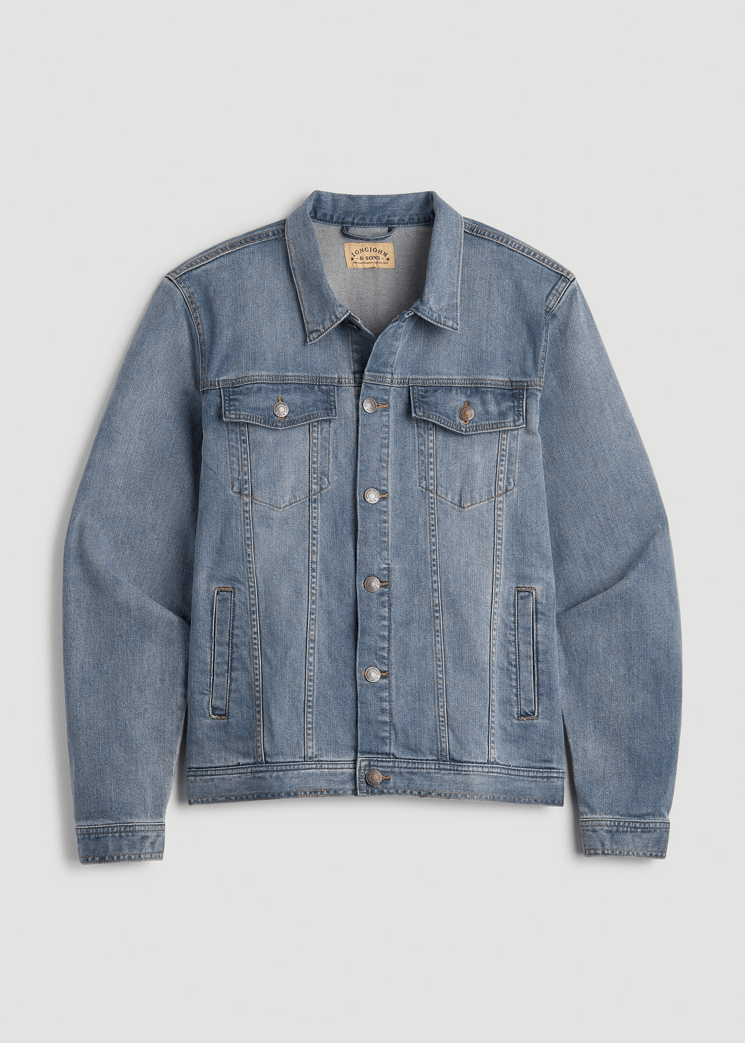 Close-up of the Big and Tall Denim Jacket showing its perfect fit