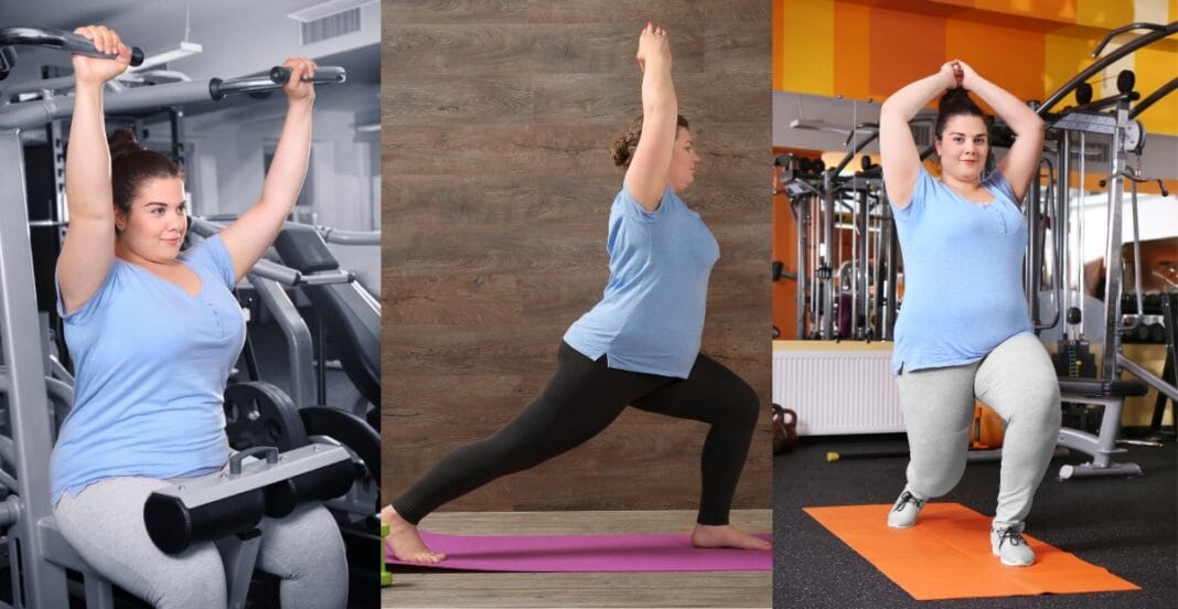 Plus size leggings with pockets worn during a workout at the gym