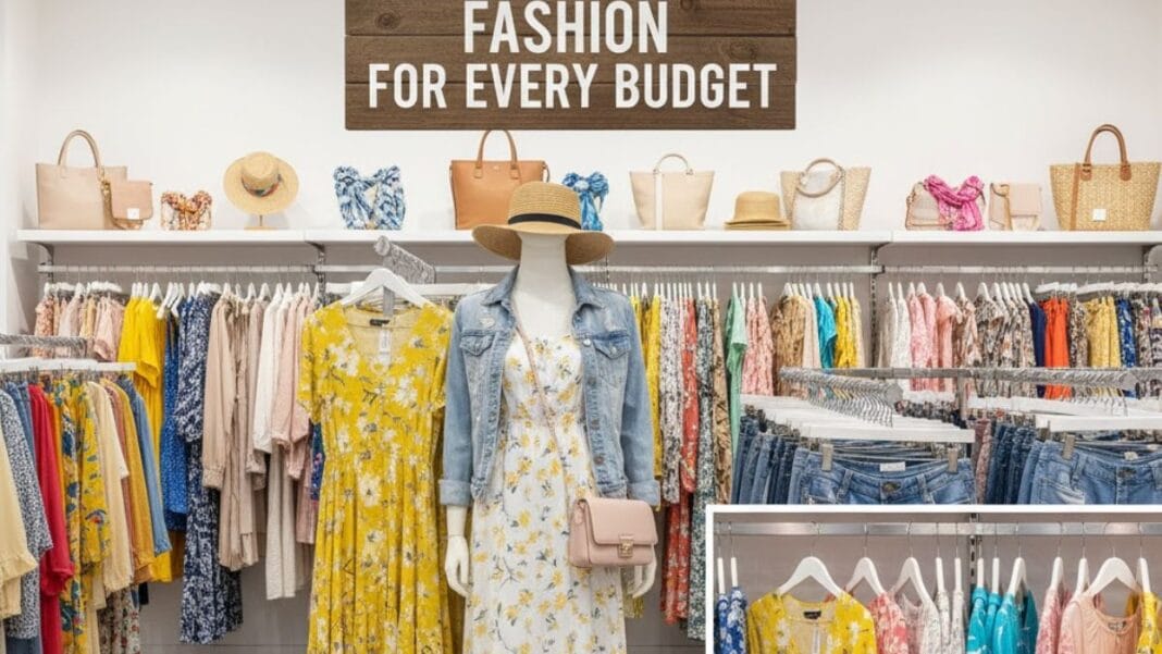 Affordable Women’s Clothing in Store Display of affordable women’s clothing in a boutique