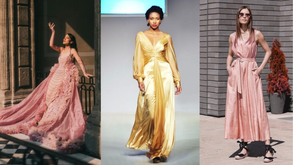 A female fashion dress in yellow and pink showcasing modern elegance