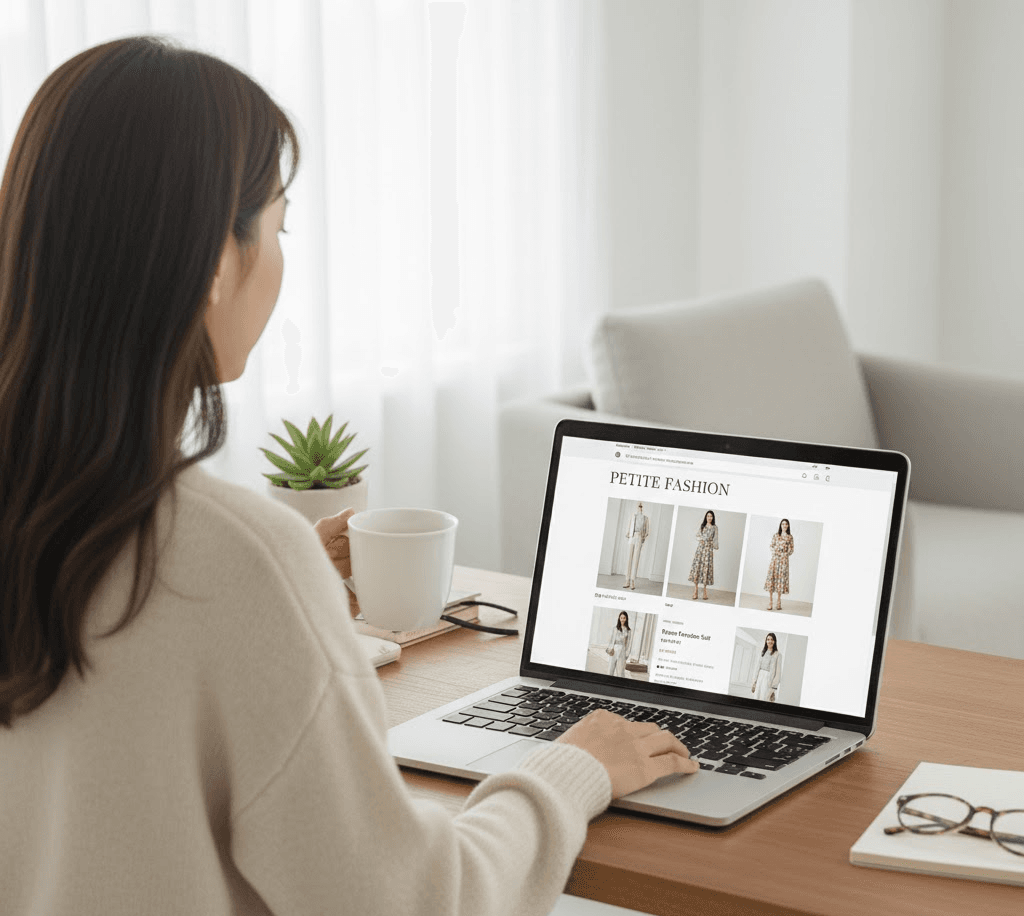 Woman browsing small clothing options on a website