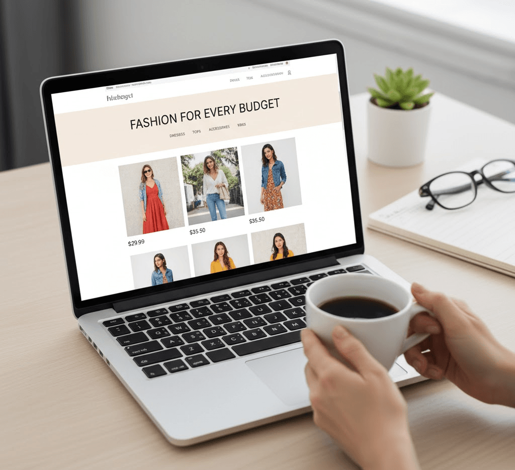 Woman browsing affordable women’s clothing on a website