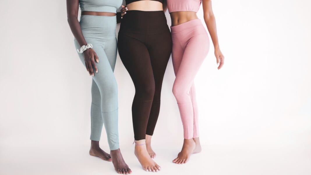Pastel Non-Ribbed Seamless Leggings for All Body Types Three women wearing pastel non-ribbed seamless leggings highlighting diverse fits and modern athleisure style