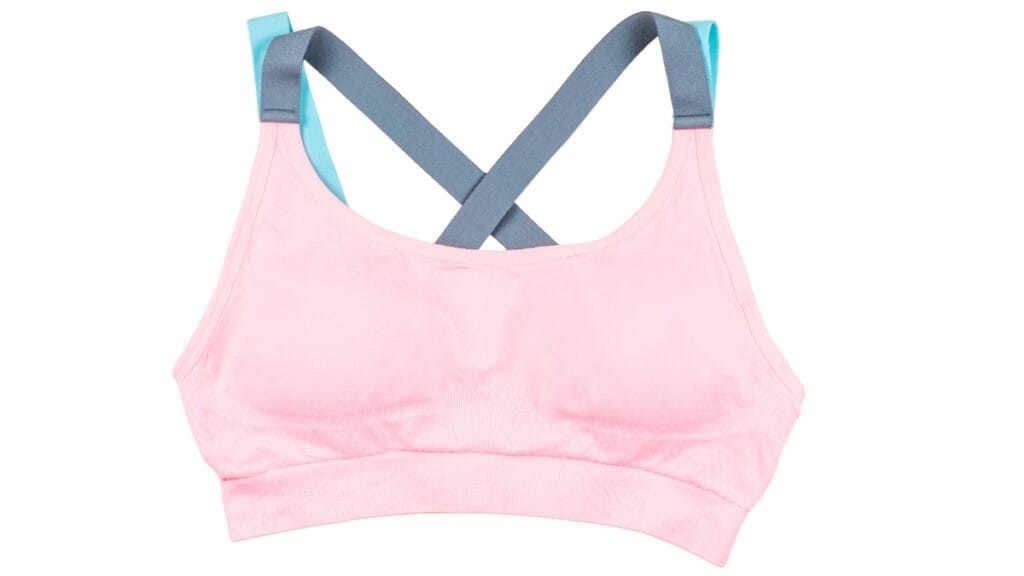 Exercise bra for full figured women with crossback straps in pink color