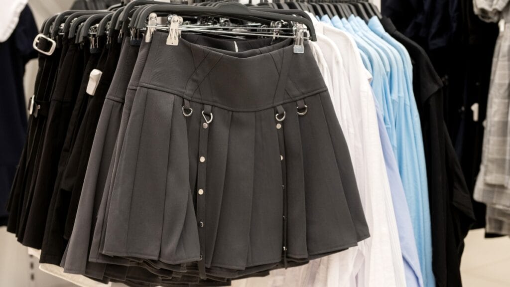 Trendy plus-size tennis skirts on display in a fashion store